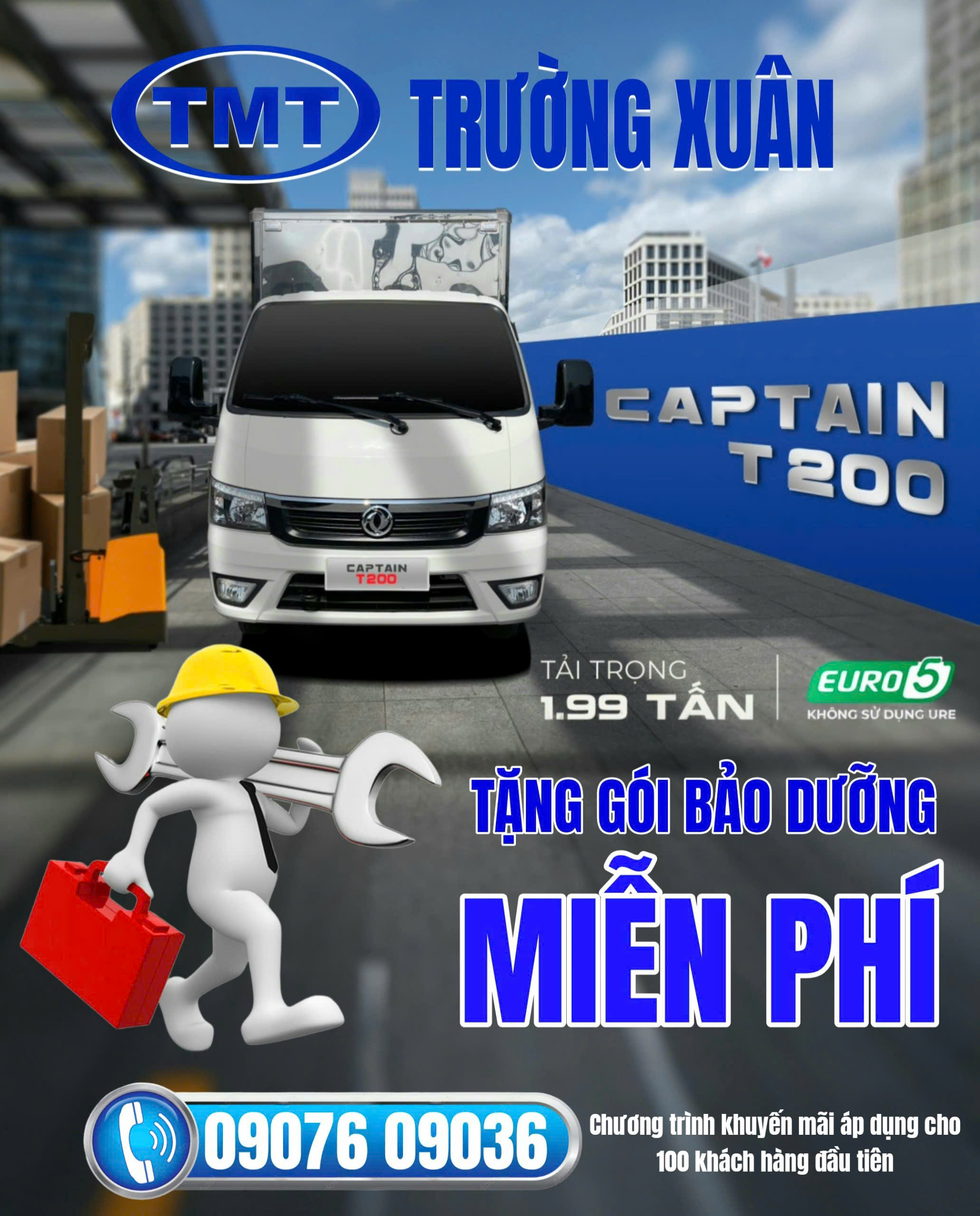 Xe tải Captain T200 tải trọng 1,99T khuyến mãi Lớn tạo ô tô Trường Xuân